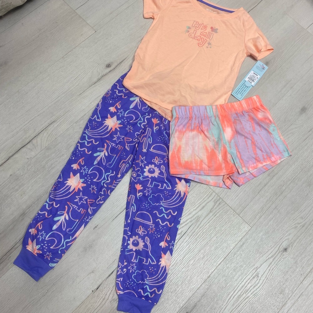 Cat & Jack Peach Top with Purple and Coral Pajama Set
